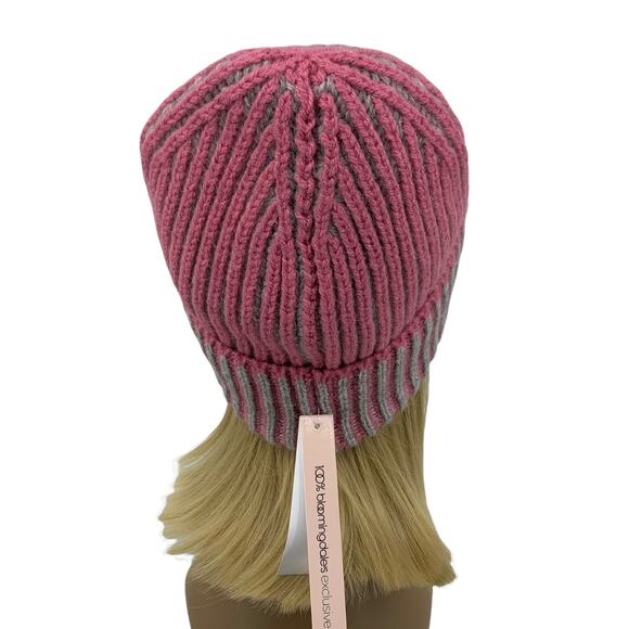 Two-Tone Pink wGrey Alpaca Wool Blend Rib Knit Cuffed Beanie by Aqua - Picture 5 of 10